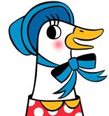 illustration of Mother Goose character profile, blue bonnet, big smile