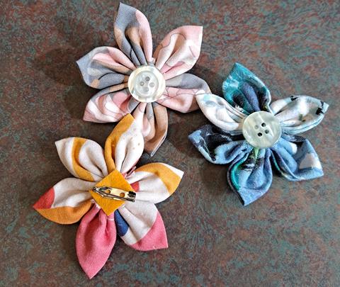 patterned fabric flower pins